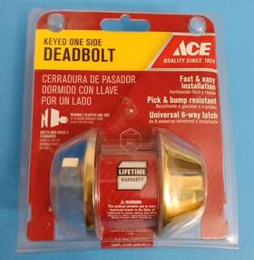 3343n Ace Hardware Keyed One Side Deadbolt Antique Brass Fast And Easy Install - New