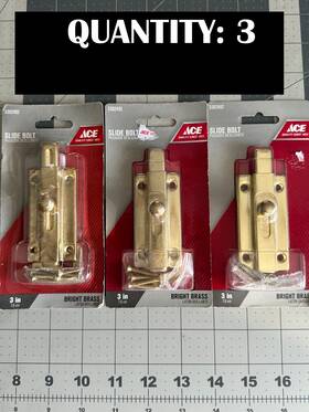 5302492 Ace New 3-pack Lot Door Slide Bolt Bright Brass 3 Inch #5302492