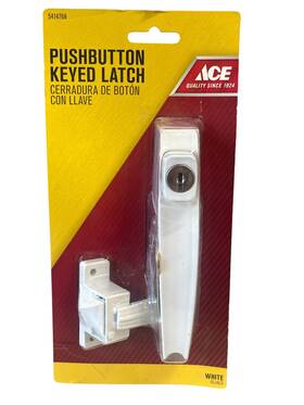 5414768 Ace White Pushbutton Keyed Latch For 3/4 Inch -1 1/4 Thick Doors