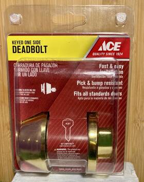 5490610 Ace Polished Brass Keyed One Side Deadbolt Brand Ansi Grade 3 Easy Installation