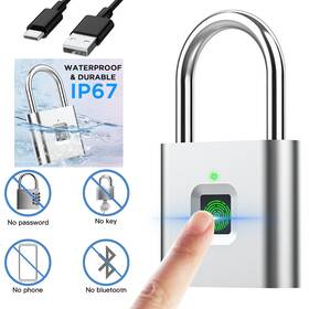 Ip67 Aicase 924816714736 Waterproof Smart Fingerprint Doorlock Keyless Padlock Security Rechargeable