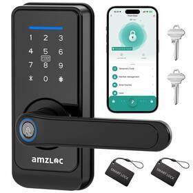 Amzloc 743267702828 Smart Fingerprint Lock Lever Door Handle With Keypad Keyless Entry