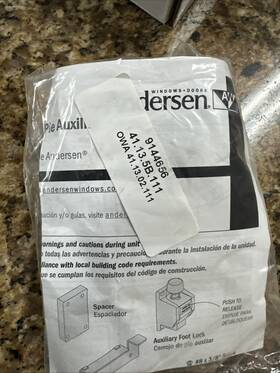 9144656 Andersen Patio Sliding Door Auxiliary Foot Lock Series 100 Black New