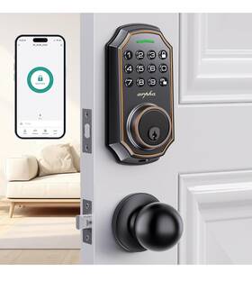 A-d180k Arpha Keyless Entry Door Lock With Knob Set Smart Deadbolt App Pin Or Keyed