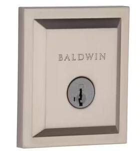 380slb15smtcprc Baldwin Prestige Series Low Profile Square Satin Nickel Single Cylinder Deadbolt