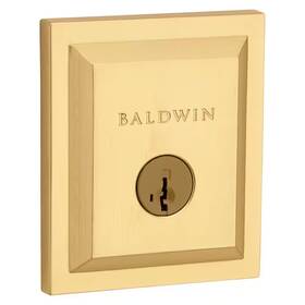 Baldwin 445015296292 Prestige Square Satin Brass Low Profile Single Cylinder Deadbolt Featuring Smart