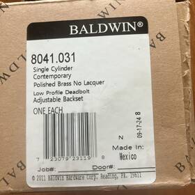 Baldwin 723079231198 8041.031 Contemporary Keyed Deadbolt Polished Brass Low Profile