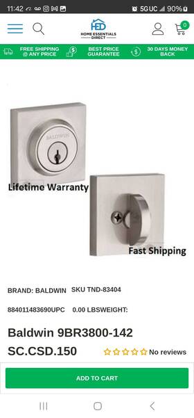 Sccsd150 Baldwin 8220150 Contemporary Square Keyed 1-side Deadbolt In Satin Nickel