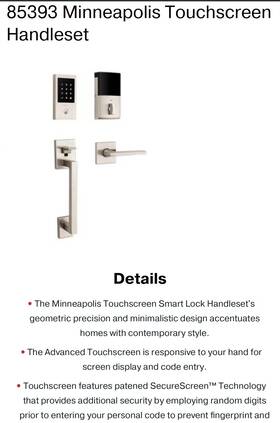 85393 Baldwin Minneapolis Touchscreen Handleset With Z-wave Technology - Satin Nickel