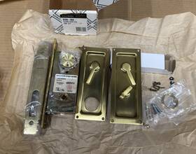 8590-060 Baldwin 8590 Sliding Or Pocket Door Lock - Satin Brass And Brown Nos No Cylinder