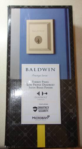 93800-020 Baldwin Prestige Torrey Pines Satin Brass Square Deadbolt Smartkey Low Profile
