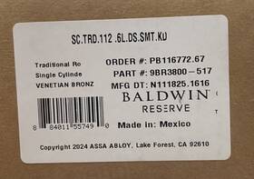 Sc.trd.112.6l.ds.smt.kd Baldwin Round Deadbolt Assembly - Venetian Bronze Read