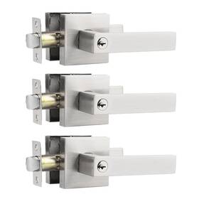 Branded 710328652422 Square Keyed Entry Levers Alike 3 Pack Brushed Nickel