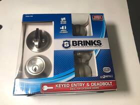 39208988612 Brinks Keyed Entry Ball Knob Doorknob And Deadbolt Combo Satin Nickel Finish
