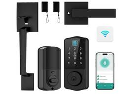 Cinop 635405410323 Wi-fi Keyless Fingerprint Electronic Deadbolt Lock Set With Door Handle - Black
