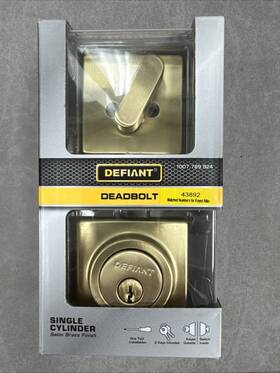 1007 Defiant 050134005228 Deadbolt 789 924 Single Cylinder Satin Brass Finish