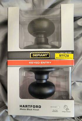 1007789930 Defiant Matte Black Finish Hartford Single Cylinder Keyed Entry Door Knob Ansi 3