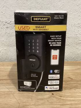 1007796066 Defiant Square Matte Black Smart Wi-fi Deadbolt Hubspace Alexa Google Used