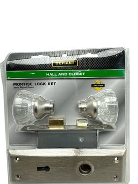1008383923 Defiant Mortise Lock Set Hall And Closet Clear Knobs Satin Nickel