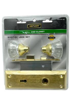 1008383922 Defiant 100838922 Mortise Lock Set Hall And Closet Clear Knobs Satin Brass Finish