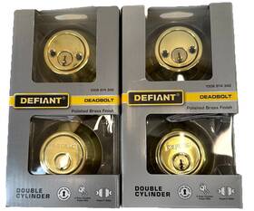 1008974342 Defiant 2 New Polished Brass Double Cylinder Deadbolt Not Keyed Alike Lot Of