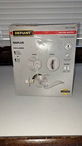 1009014536 Defiant Naples Entry Lever Combo Pack Single Cylinder Deadbolt Satin Nickel