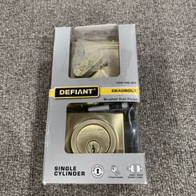 1009438354 Defiant Square Single Cylinder Deadbolt Brushed Gold 1009 438 354