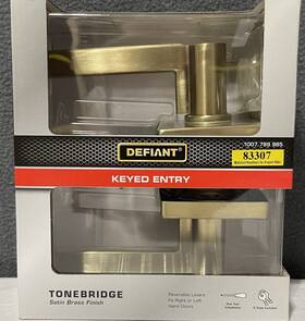 1107789985 Defiant Tonebridge Satin Brass Keyed Entry Door Lever With Keys Knob