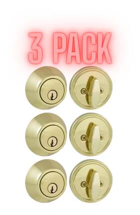 314115052 Defiant 3pk Single Cylinder Polished Brass Deadbolts