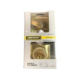 32dd9xm1 Defiant Square Brushed Gold Single Cylinder Adjustable Backset Deadbolt 32dd9xm