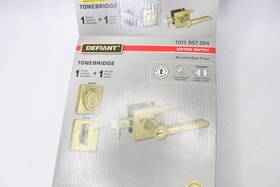 32ms3xmd91 Defiant Tonebridge Single Cylinder Square Rose Deadbolt Brushed Gold
