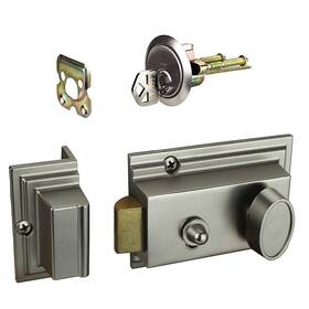 Defiant 681565250002 Satin Nickel Deadbolt Lock With Night Latch Holdback Button Single Cylinder