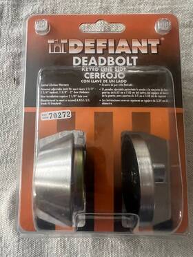 70272 Defiant New Deadbolt Keyed One Side Satin Nickel Finish