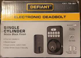 Eb103 Defiant 860008278012 Single Cylinder Square Electronic Keypad Deadbolt Matte Black