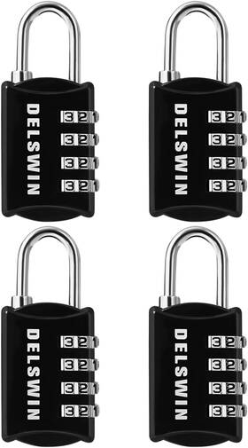 Delswin 631514381318 Small Combination Lock For Locker 4-digit 4 Pieces Charcoal Black