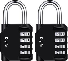 205360 Diyife 4-digit Combination Lock 2 Pack - Weatherproof Black Padlock