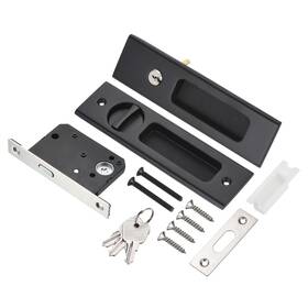 Duefixing 672668649503 Sliding Door Lock Invisible Recessed Handle Latch &keys Black
