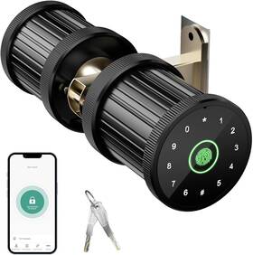 76yx-l Dufuls Smart Fingerprint Door Knob With Keypad 4 In 1 Rechargeable Biometric L