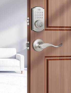 Elamor 008678945197 M19 Keyless Entry Door Lock With 2 Lever Handles Keyhole - Sand Nickel