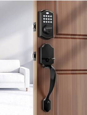 M19-1 Elamor Keyless Entry Door Lock Black Smart Front Handle With Keypad Set