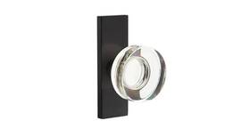 5607mdcus19 Emtek Modern Disk Glass Door Knobset With Stretto Rosette Privacy - Flat Black