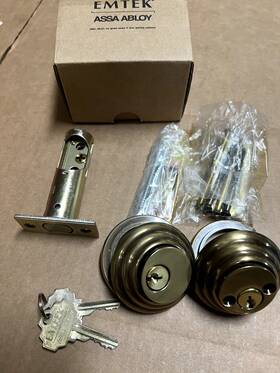 8355us15 Emtek Antique Brass Double Cylinder Deadbolt