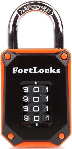 43398-14086 Fortlocks Gym Locker Lock - 4 Digit Heavy Duty Hardened 1 Pack Black/orange