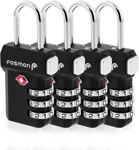 Fosmon 879565901370 Tsa Accepted Luggage Locks 4 Pack - Black