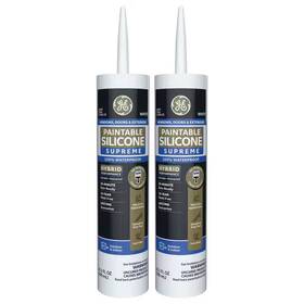 2-pac Ge 80354 9.5 Oz. White Paintable Silicone Supreme Exterior Window And Door Sealant