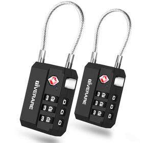 Chtsa307b2 Giverare 2 Pack Tsa Approved Travel Luggage Locks Cable Combination Lock Black