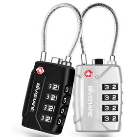 Chtsa541bs Giverare 2 Pack Tsa Approved Travel Luggage Locks 4-digit Metal Cable Black Silver