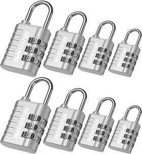 Cl1-3 Giverare 8 Pack Combination Lock 3-digit Padlock Keyless Resettable Silver