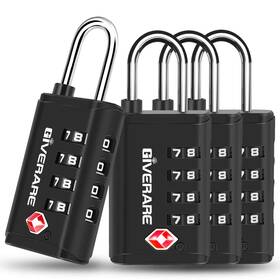 Jstsa823b4 Giverare 4 Pack Tsa Approved Travel Luggage Locks 4-digit Open Alert Suitcase Black