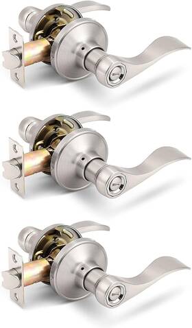 Gobrico 601490557830 3sets Bed And Bath Privacy Door Lock Handles 3 Pack Satin Nickel